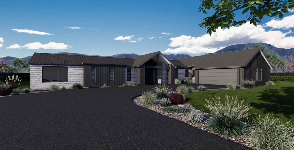 Modern design of Wanaka 262 shown on a rural plot