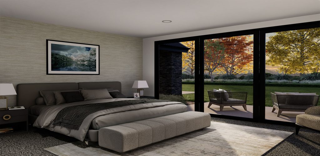Modern wallpapered Master bedroom