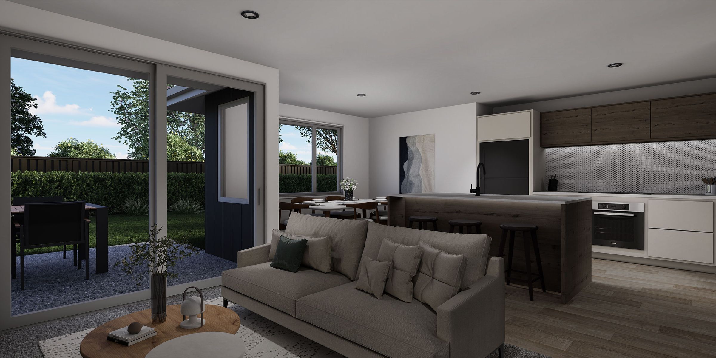 Layout of spacious four-bedroom family home with double garage