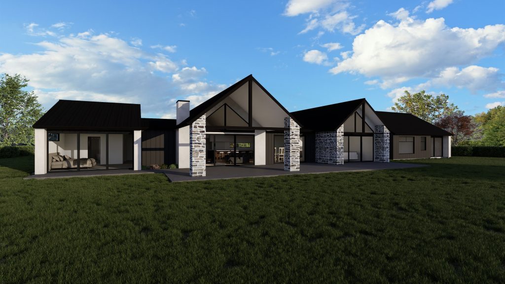 Otago schist, linea and plaster modern house