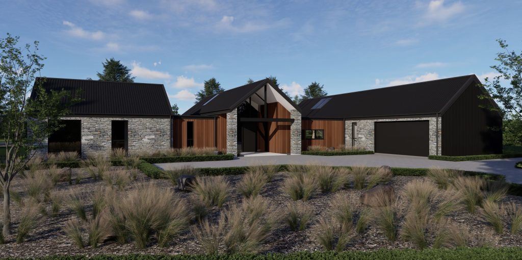 Rustic wanaka home with warm timber, stone and axon front